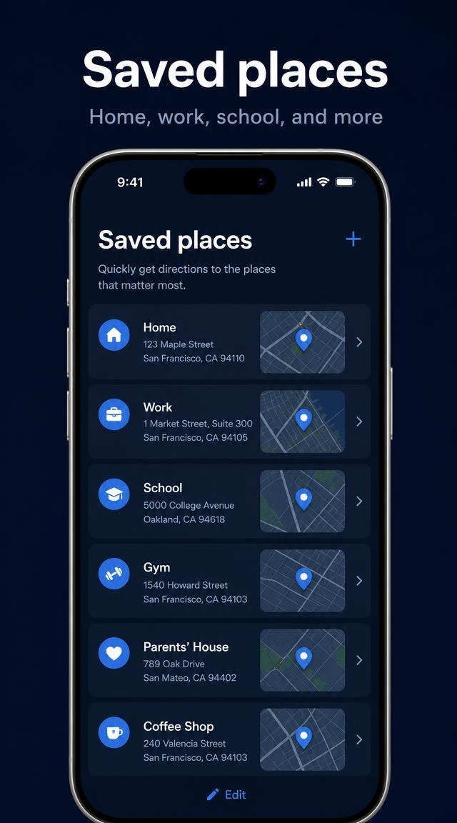 LocateUs app preview - saved places